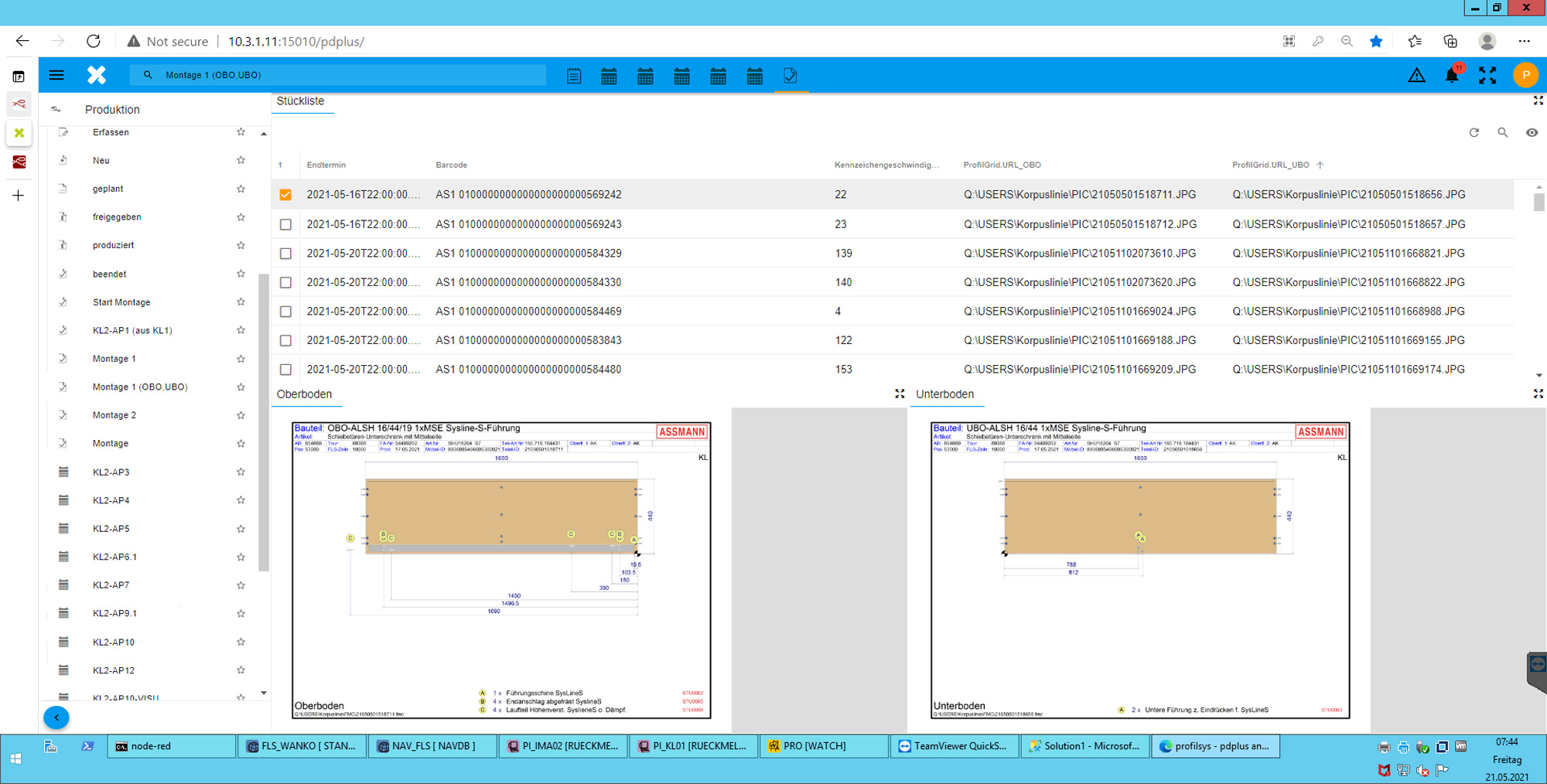 Per URL Abfrage der CAD Datenbank werden der Ober-Unterboden online visualiert