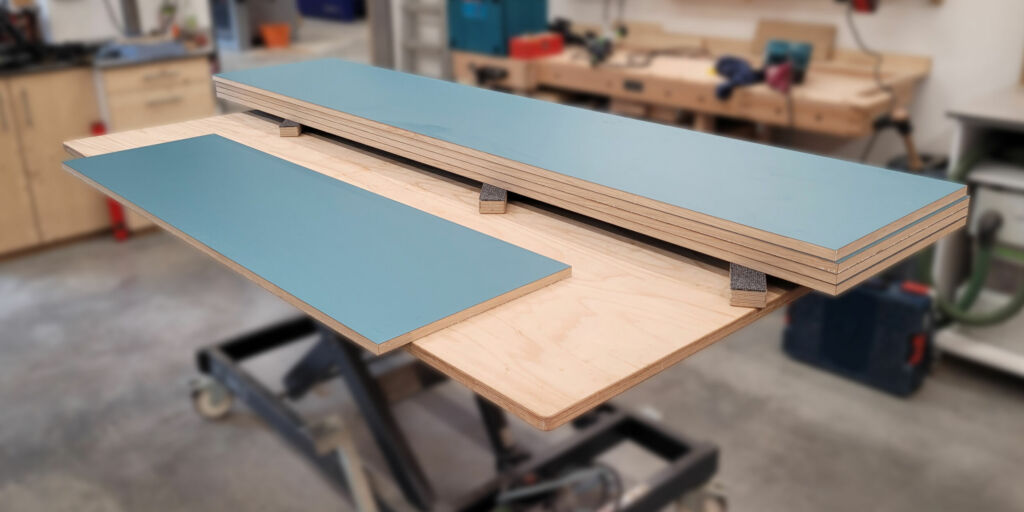 Atmos auf der Holz-Handwerk 1 Plattenmaterialien mit Linoleum belegen - in der Vakuumpresse ohne Druckstellen