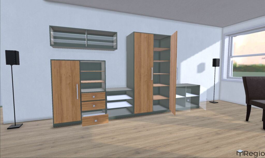 EDV & CAD auf der Holz-Handwerk 1 Schrankwand grau plus eiche