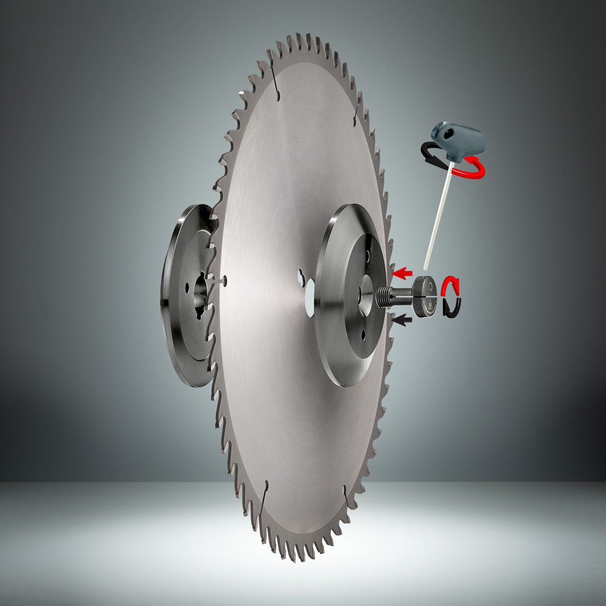 Schallabsorbierende Flanschpaare für Sägeblätter