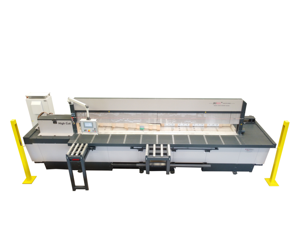 Längsschnitt quer gedacht 1 Die Längskreissäge HighCut erreicht eine Schnitthöhe von 300 Millimeter und ist auch als Kappsäge einsetzbar, mit Spannzangen auch als Plattensäge.