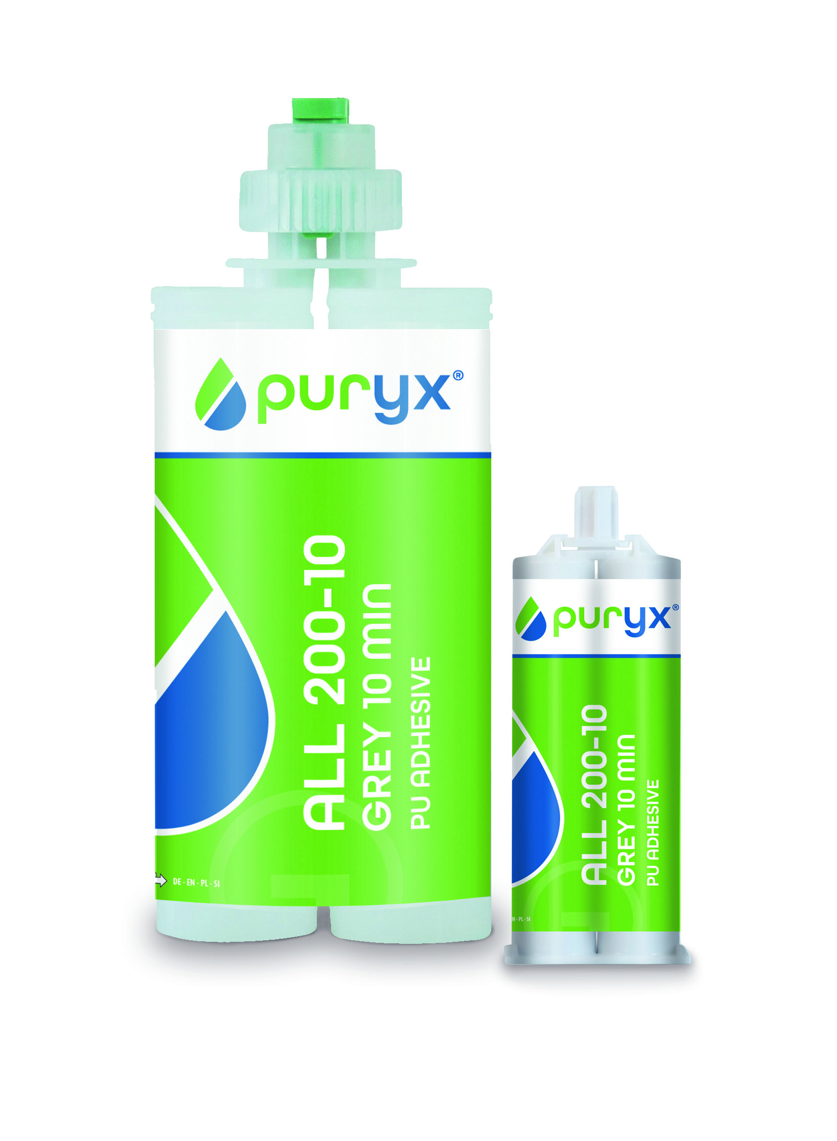 Polyurea-Strukturklebstoff 11 Puryx All 200-10 ist erhältlich in 50- und 400-Milliliter-Größen.