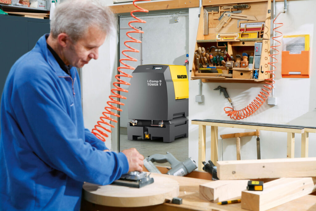 Kompressoren für Handwerksbetriebe 1 Schreiner Werkstatt iComp 9 Tower 001