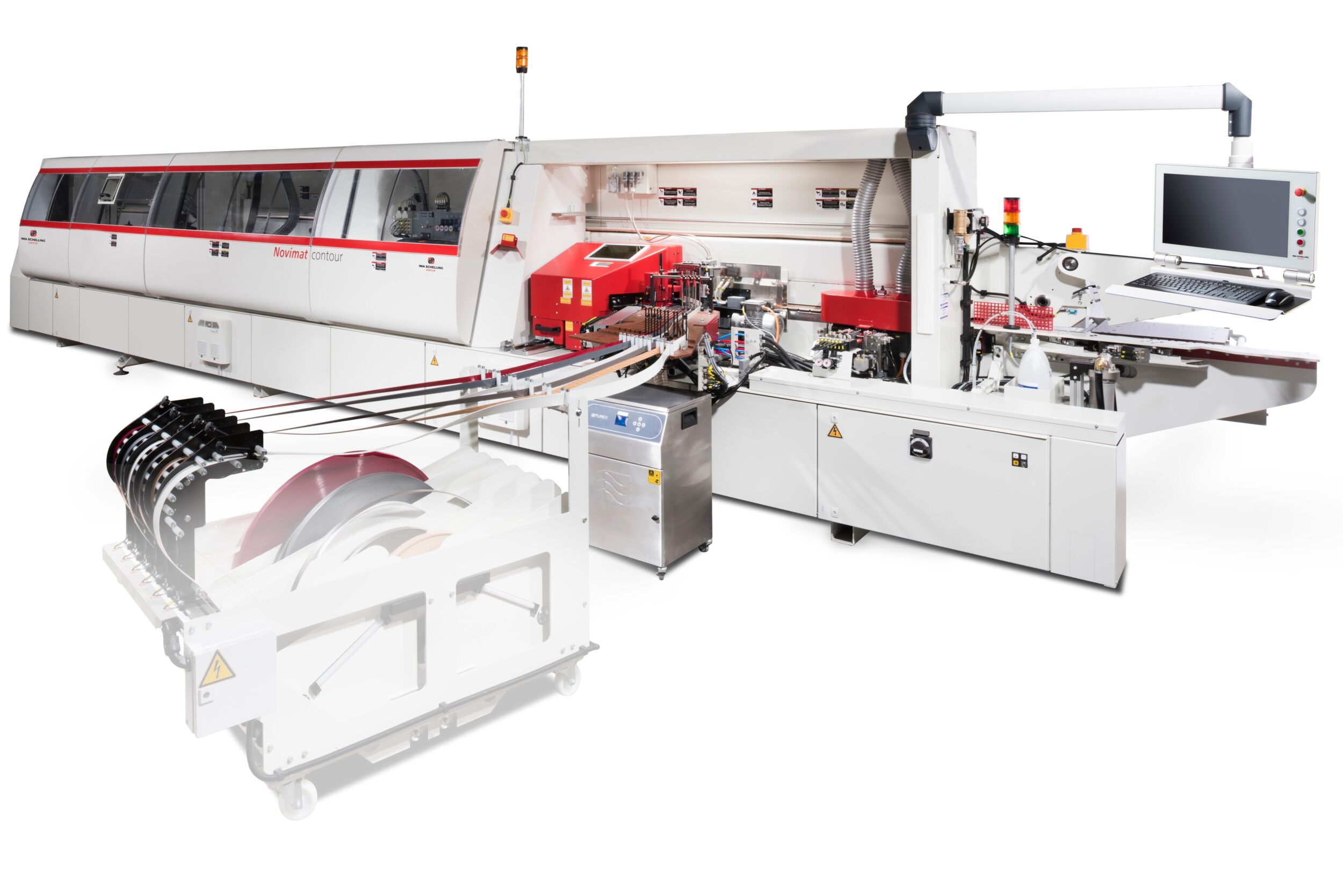 Die Novimat Kantenbearbeitungsmaschine von IMA Schelling ermöglicht nicht nur die Bekantung der Werkstücke, sondern integriert gleichzeitig RFID-Transponder in die Schmalfläche.