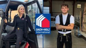 Susanne Heinrich und Finn Dettinger sind die beiden Messegesichter der Dach+Holz International 2028.