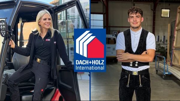 Susanne Heinrich und Finn Dettinger sind die beiden Messegesichter der Dach+Holz International 2028.