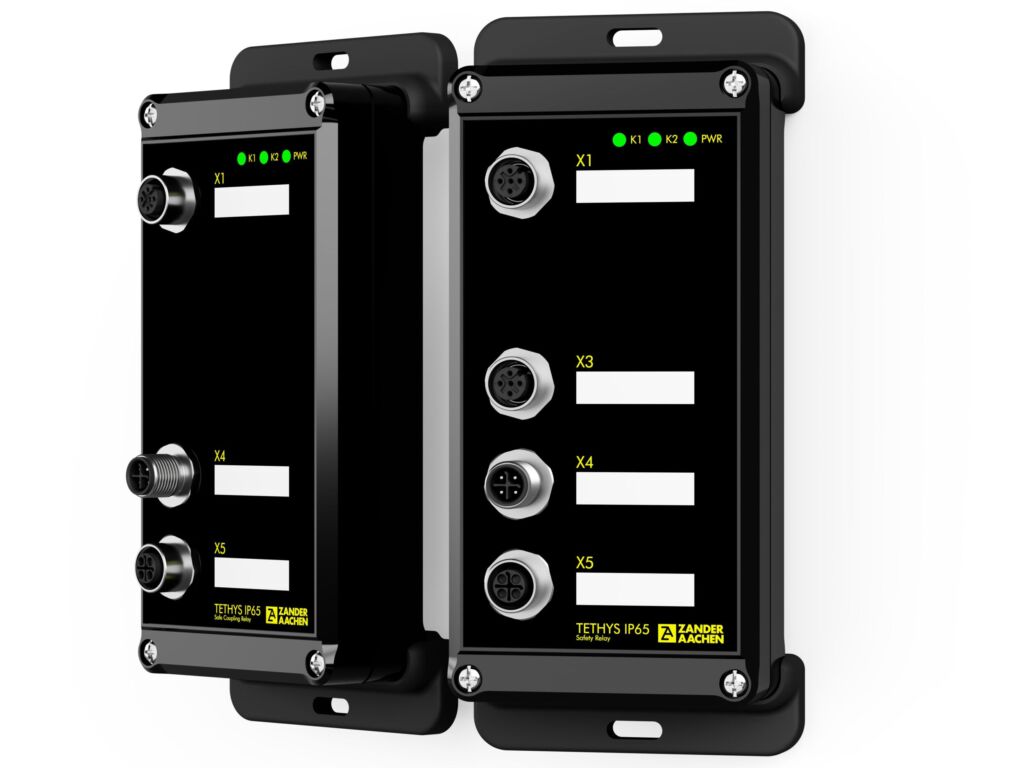 Mit dem Sicherheitsrelais Tethys IP65 SR und dem sicheren Koppelrelais Tethys IP65 KR bietet Zander robuste Module für raue Umgebungen.