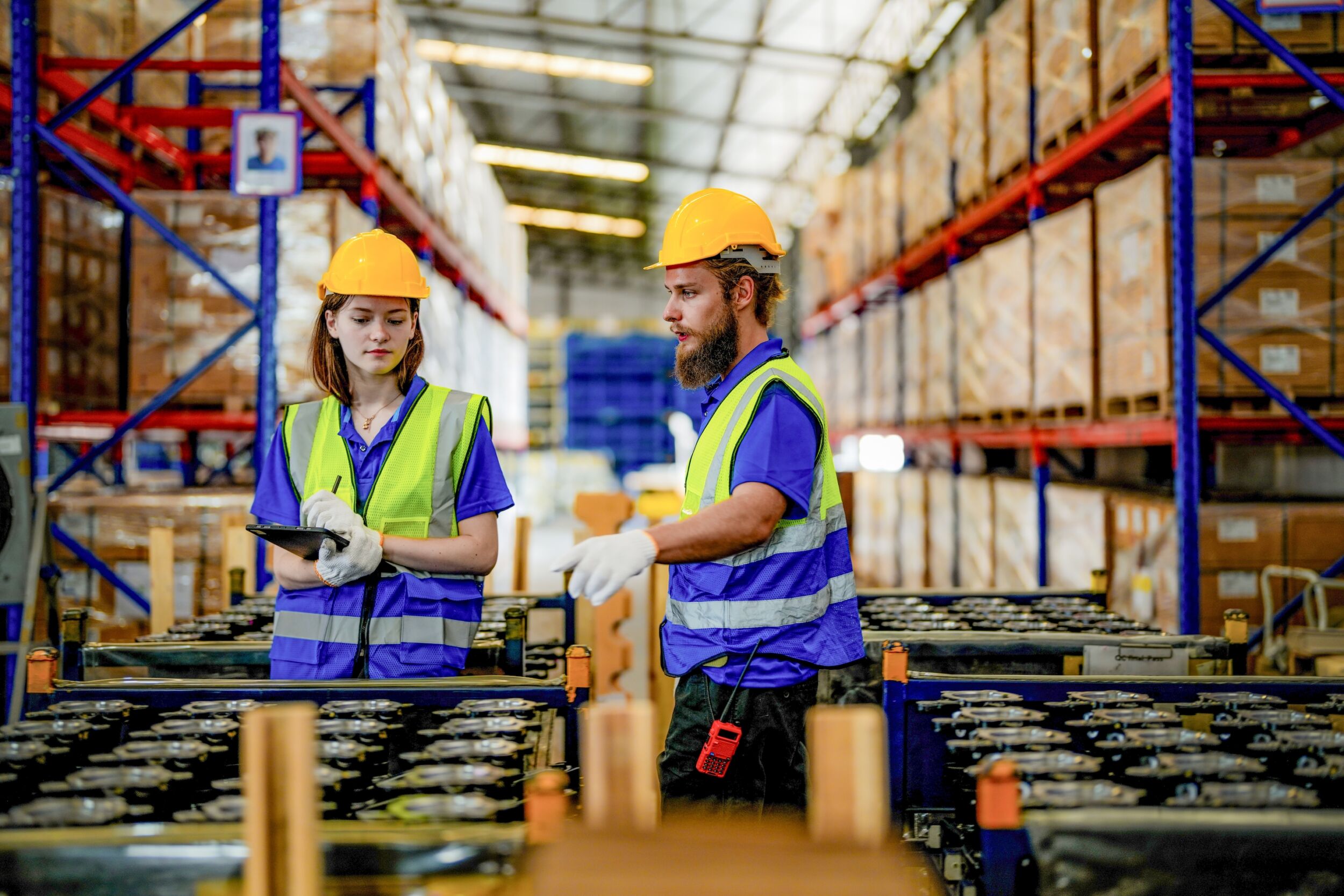 CheckingAndInspectingMetalMachinePartItemsForShipping.Male