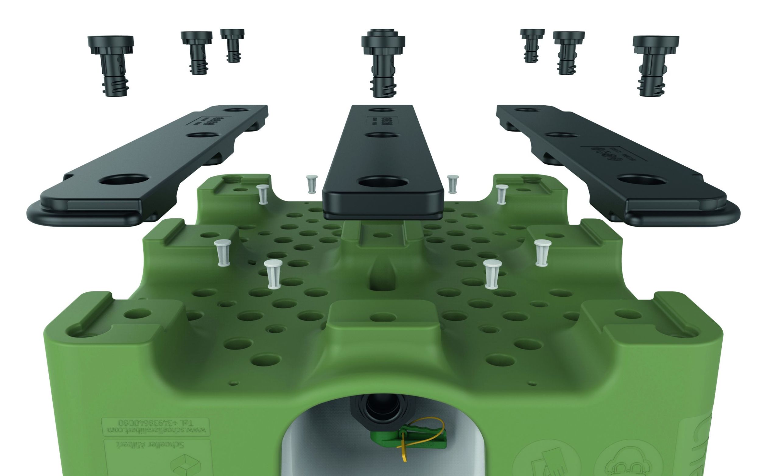 Die patentierte Bajonettverbindung zwischen Container und Kufen macht den Behälter einfach zu reparieren und damit langlebig und nachhaltig.