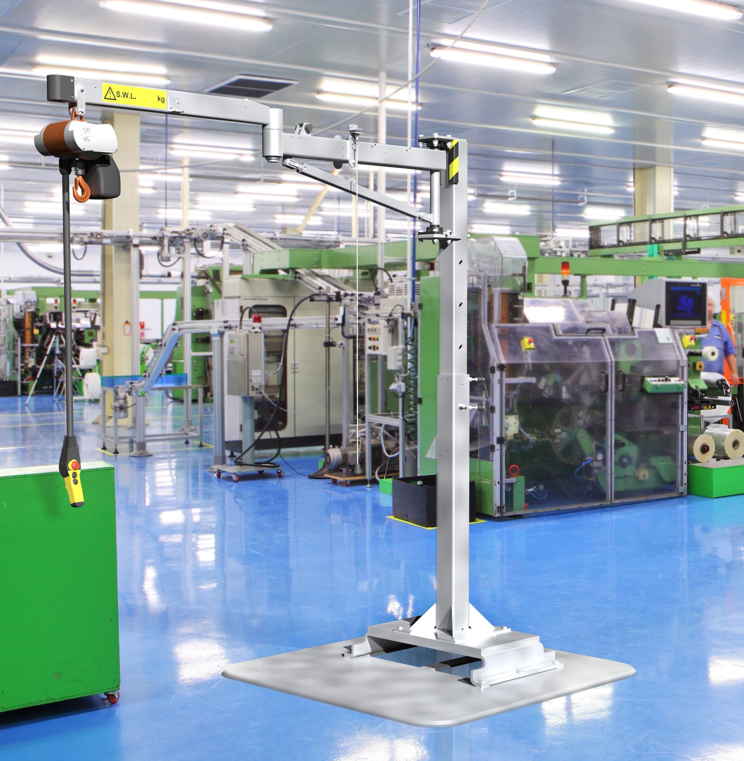 Mobiles Tragwerk MobiArm mit ortsflexibler Bodenplatte.