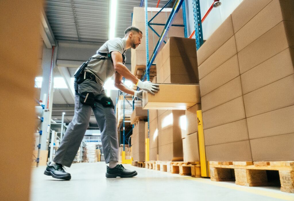 Das Exoskelett IX Back Air vermindert die Belastung beim Anheben schwerer Gegenstände
um bis zu 15kg.