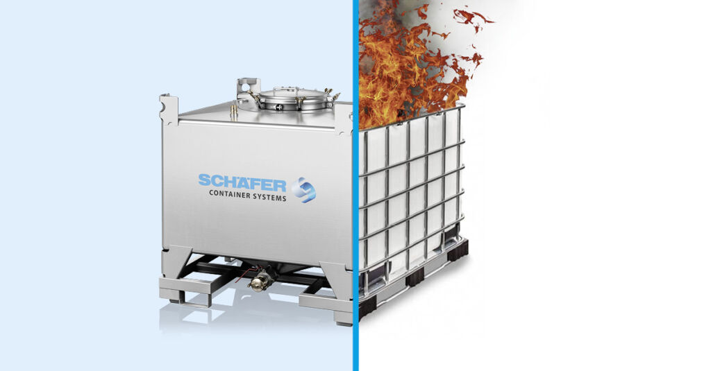 Brandgefahr von Kunststoffbeh&auml;ltnissen im Vergleich mit IBC aus Edelstahl.