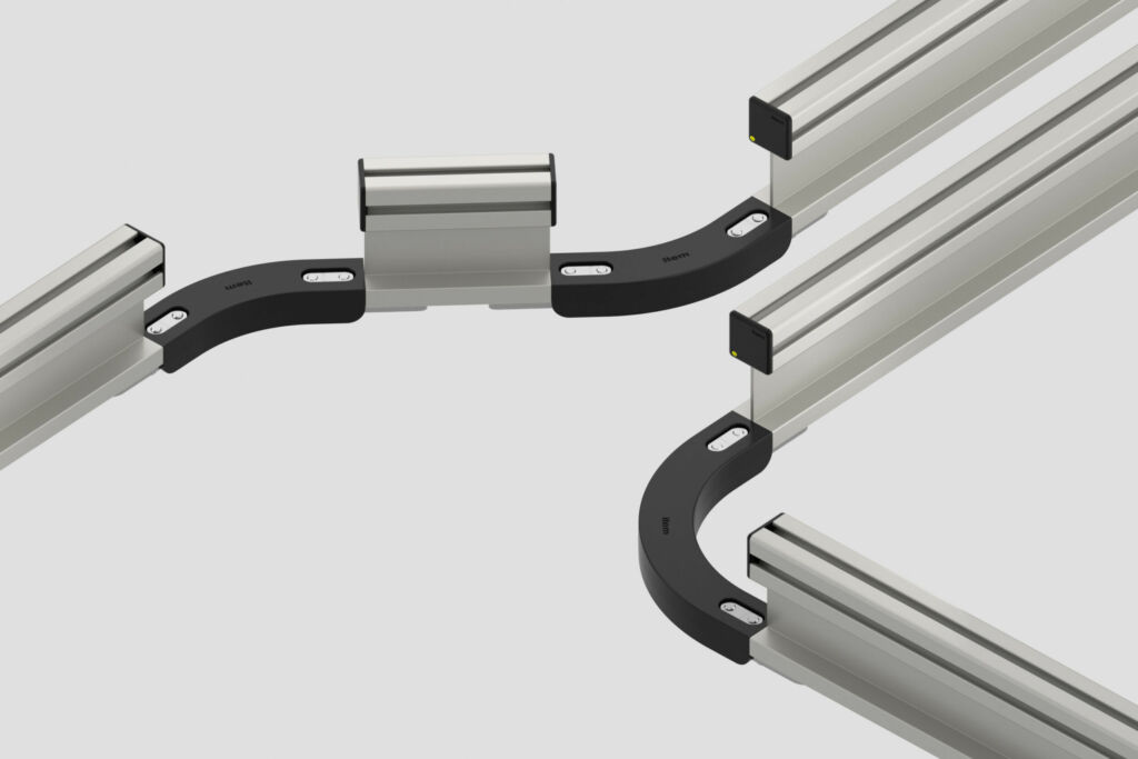 Mit den neuen Kurvensegmenten erweitert item sein Hängefördersystem um eine innovative Neuheit und bietet damit noch mehr Flexibilität bei der hängenden Materialbereitstellung.