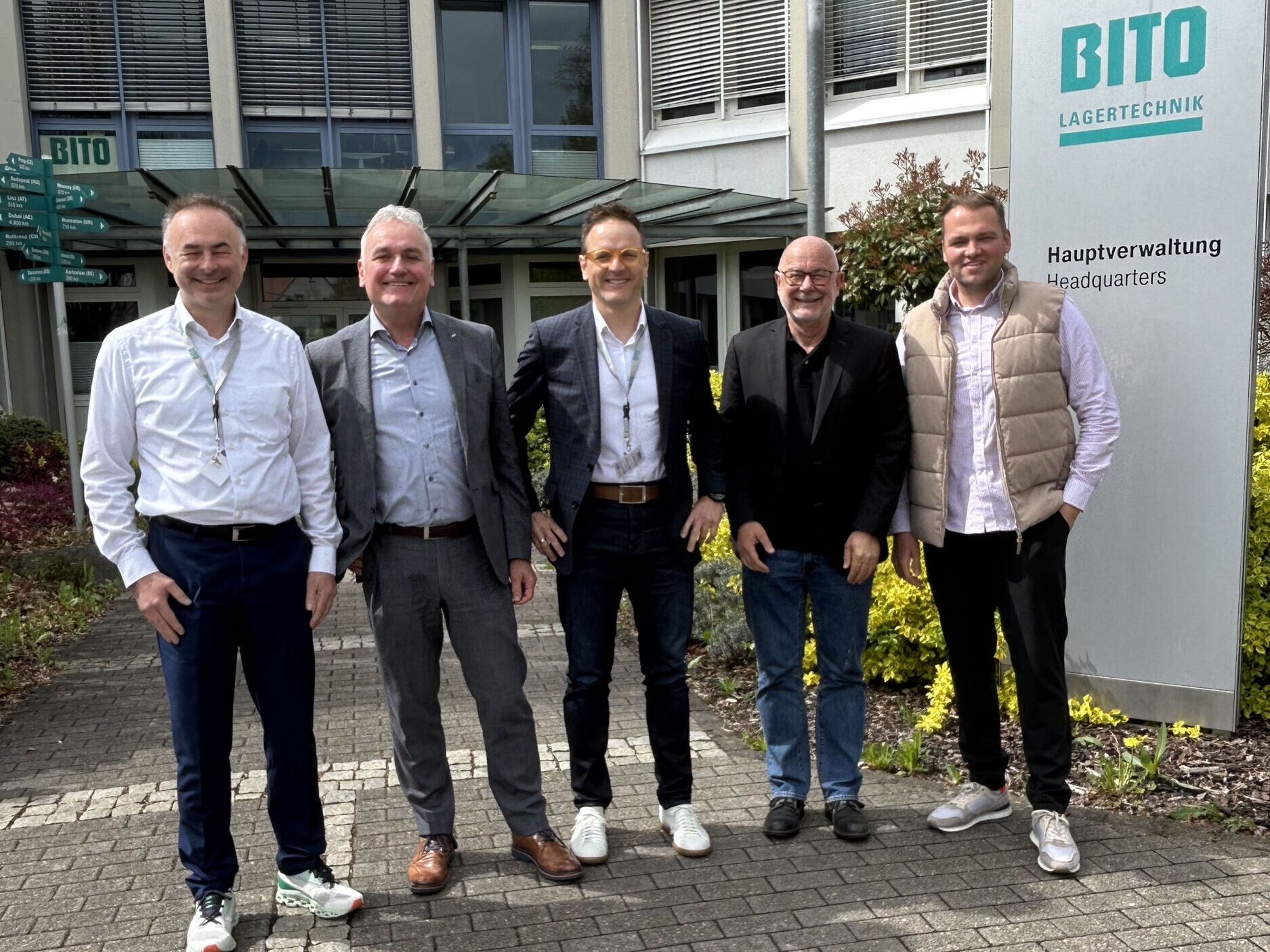 Peter Schmallegger, Head of Global Sales and Marketing PDi Digital; Winfried Schmuck, CEO Bito-Lagertechnik; Thomas Mayr (CEO LNConsult; Michael Moosburger, SEVP - CEO PDi Digital & Co-CEO VusionGroup; Christian Mohr, Produktmanagement und Business Development Bito-Lagertechnik (v.l.n.r).