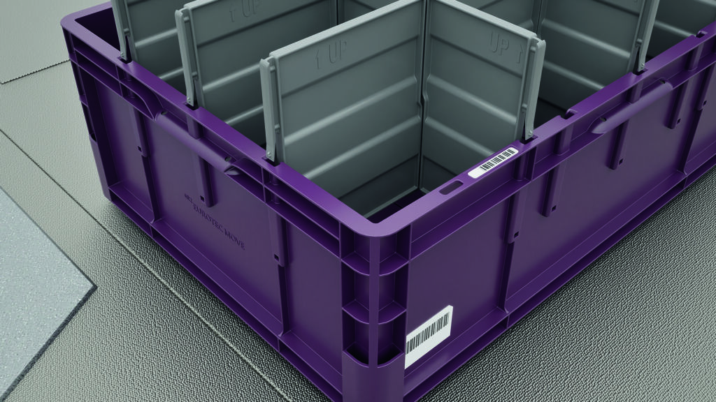 Die Behälter der Eurotec Move-Serie lassen sich mit Trennwänden in bis zu 16 Fächer unterteilen.