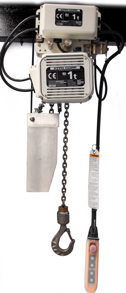 Der Kito FER2 Gold Elektrokettenzug mit vernickelter Lastkette.