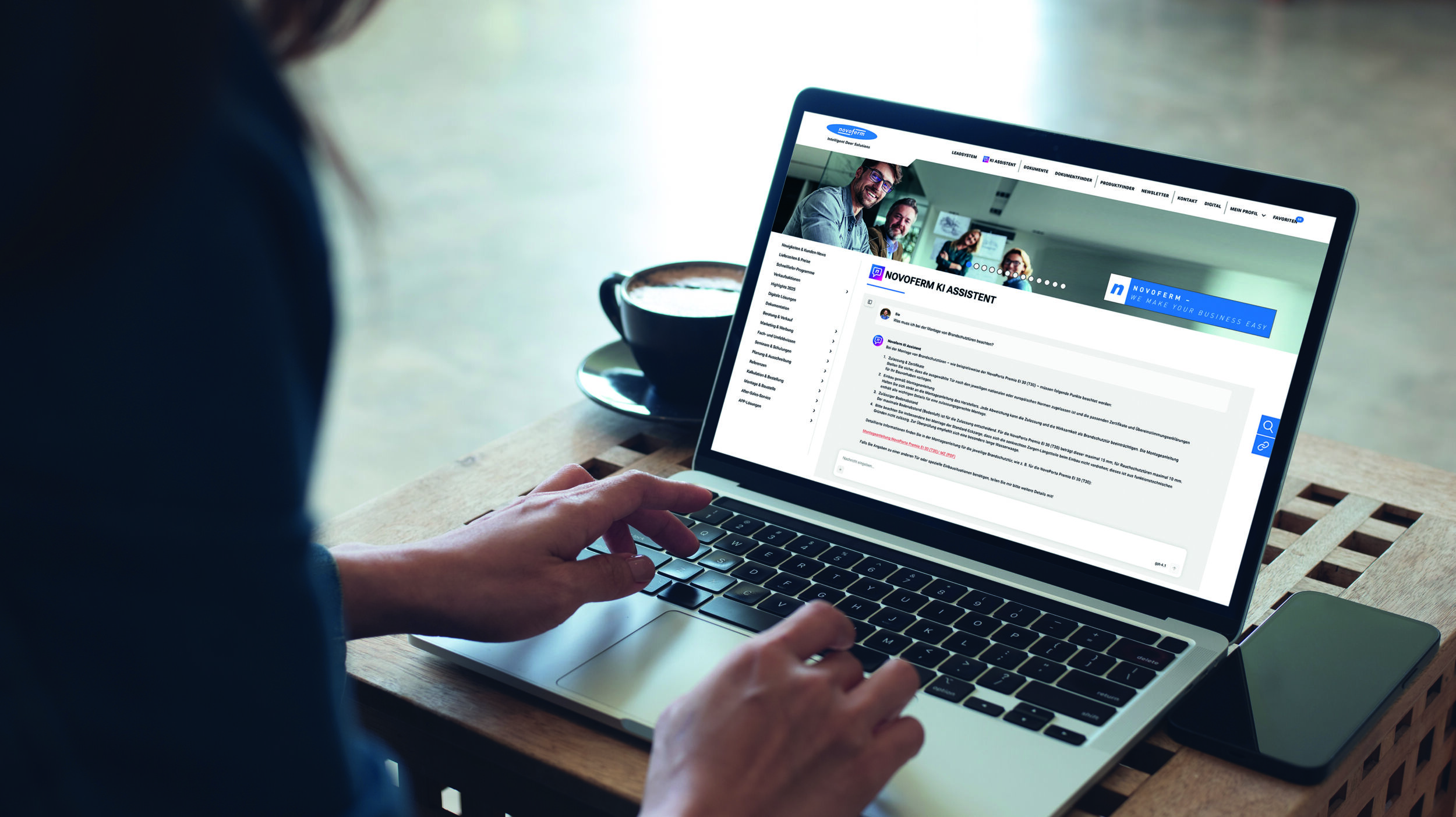 Der neue KI-Assistent im Novoferm Extranet erleichtert Novoferm-Partnern die Beantwortung von Fachfragen sowie die Informationssuche zu Produkten, Dokumenten und Anwendungen.