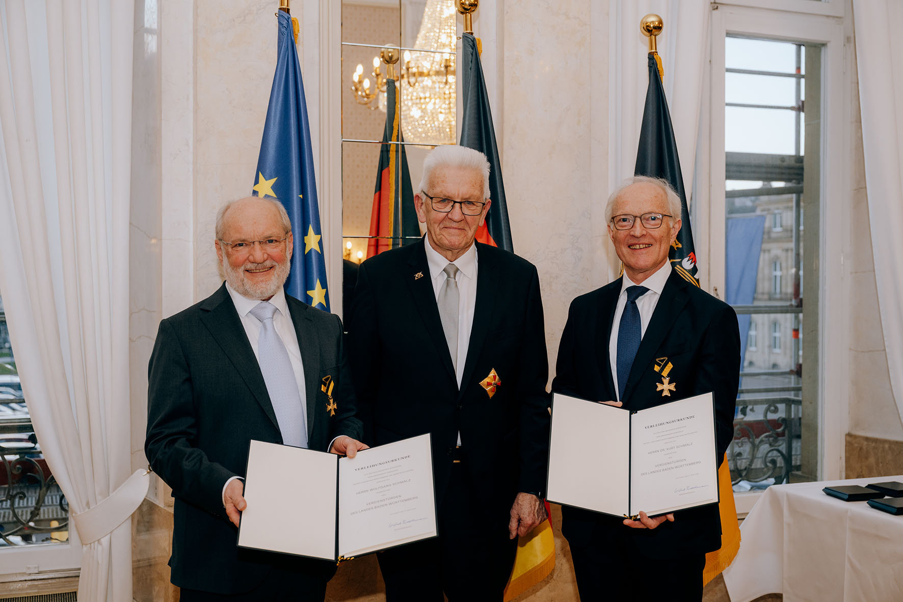 Herr Dr. Kurt Schmalz und Herr Wolfgang Schmalz. - Verleihung des Verdienstordens des Landes Baden-Württemberg. Aufgenommen am 27. März 2026 in Stuttgart.