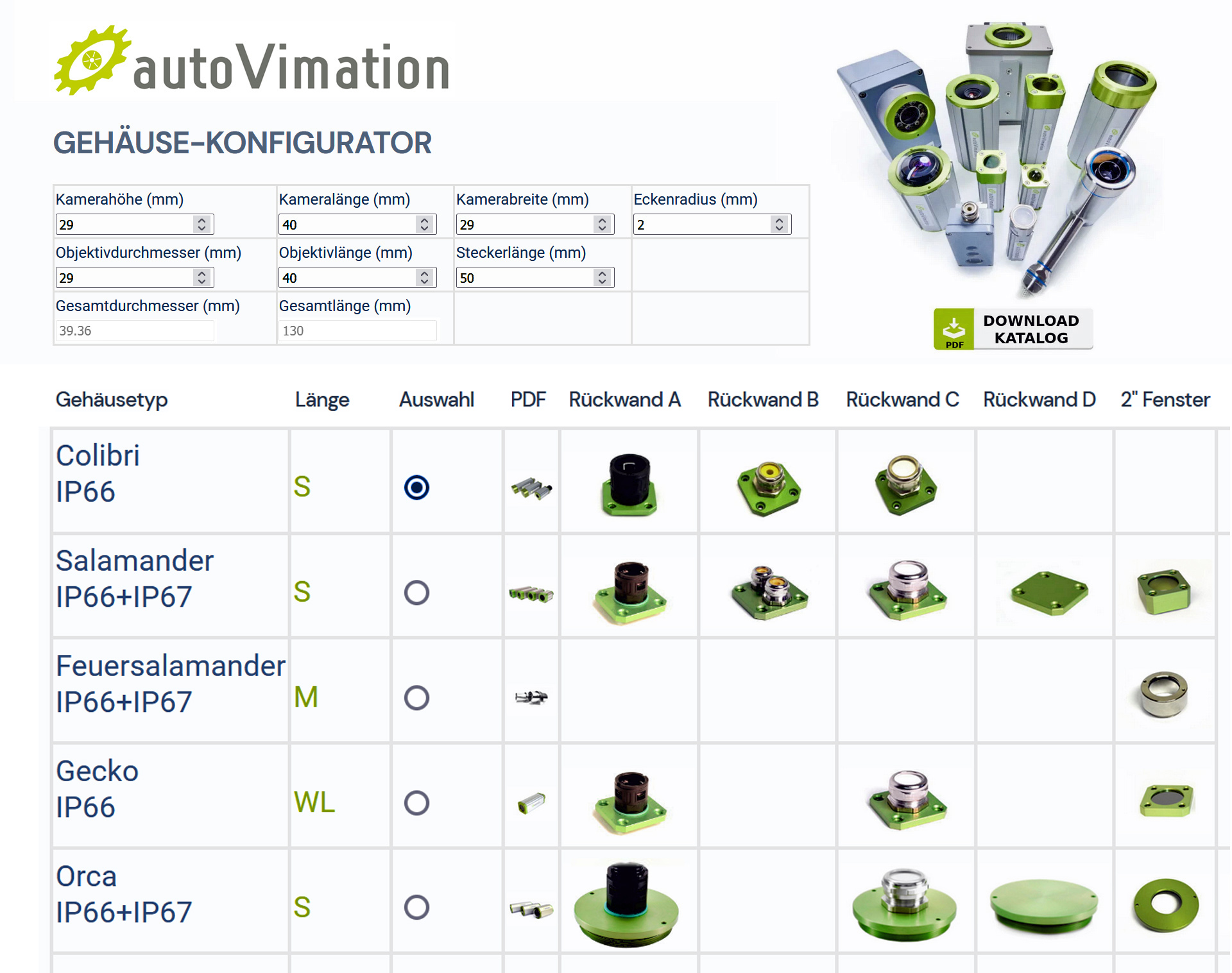 Camera protective housing configurator