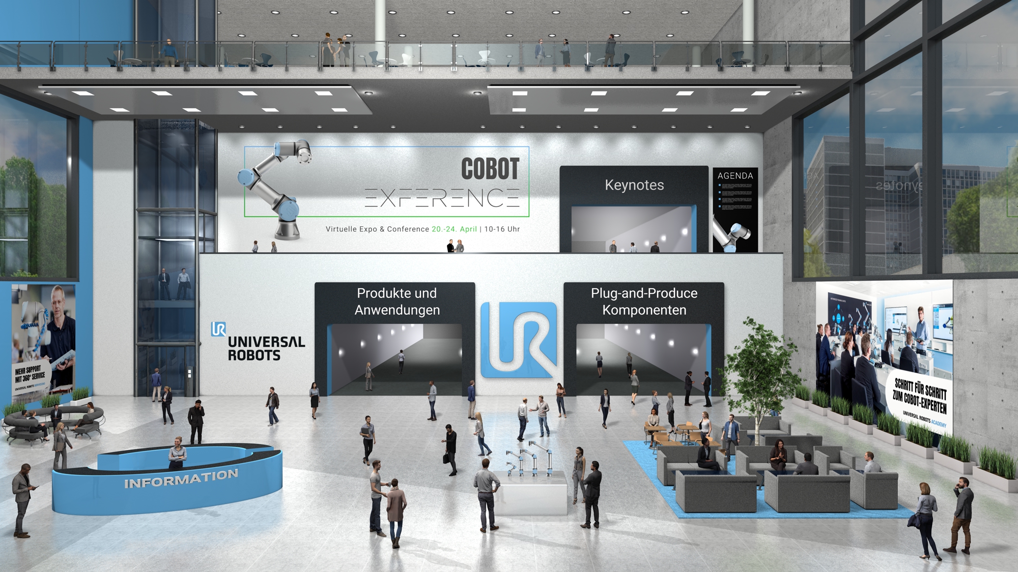 Virtuelle Messe für Leichtbaurobotik und Cobots 2 UR COBOT EXFERENCE 2020 Eingangshalle Design