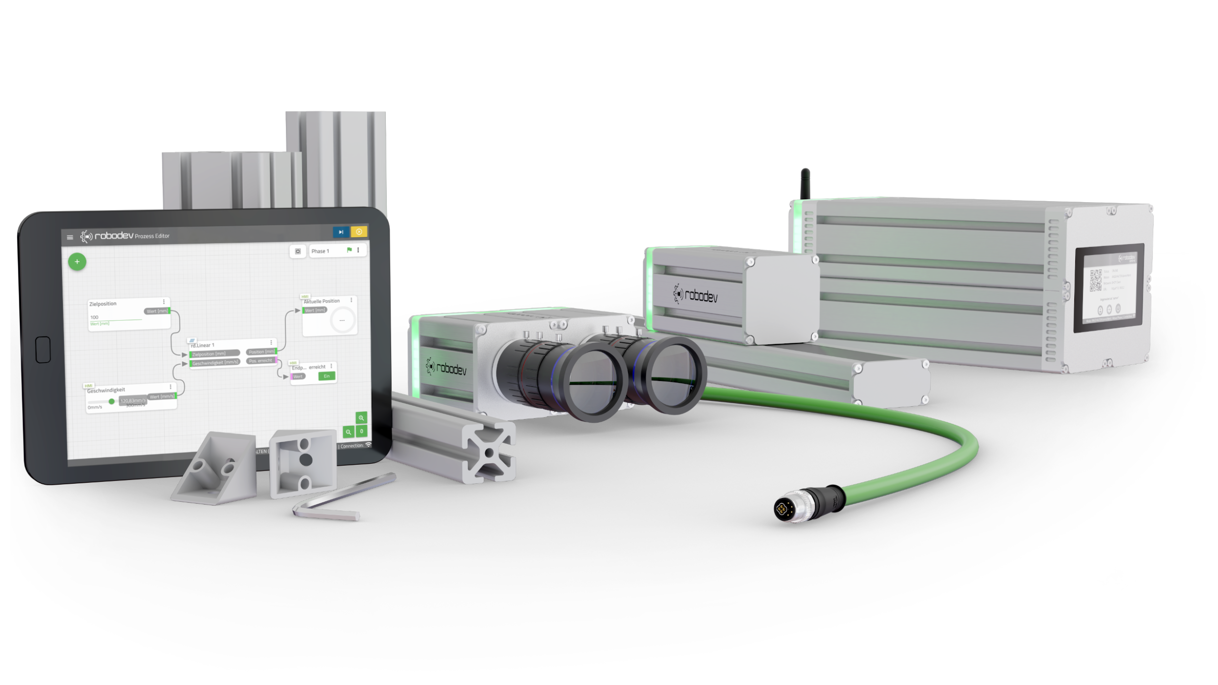 Intelligenter Automatisierungsbaukasten 8 195161 system robodev 3D Keyvisual