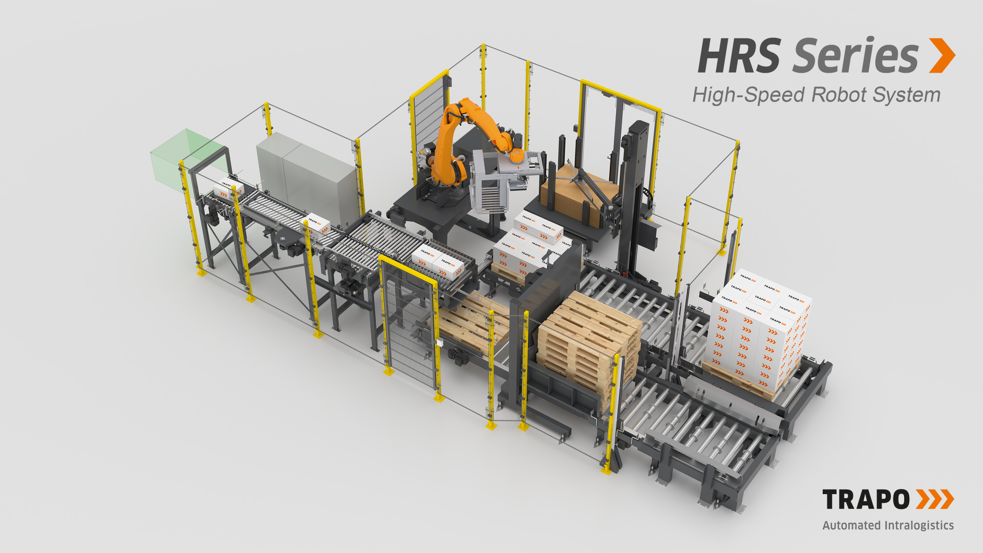 Flexibel anpassbare Roboterpalettierzelle 8 TRAPO hrs series