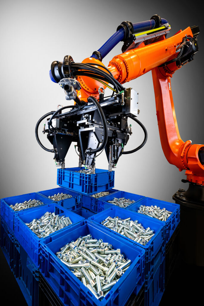 Vision-Lösung für variables Kisten-Picking im Sekundentakt 1 Roboter greifer