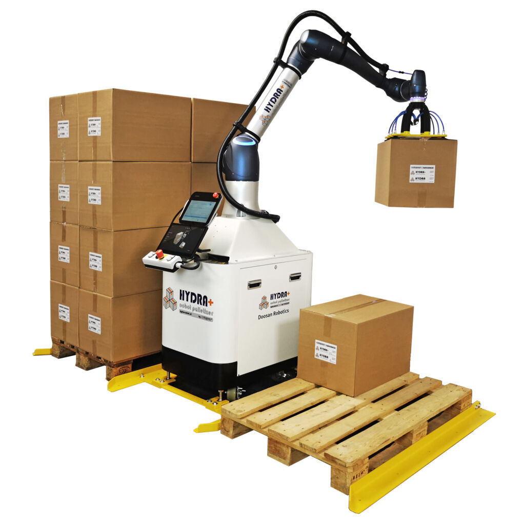 Plug&Palletize 6 hydra palettierer mit foerderband karton diagonal