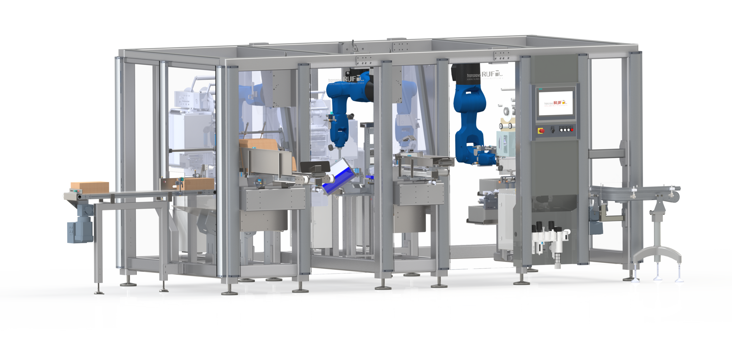 Verpackungszelle integriert elf Prozessschritte 3 Robot Flexline FachPack 2024