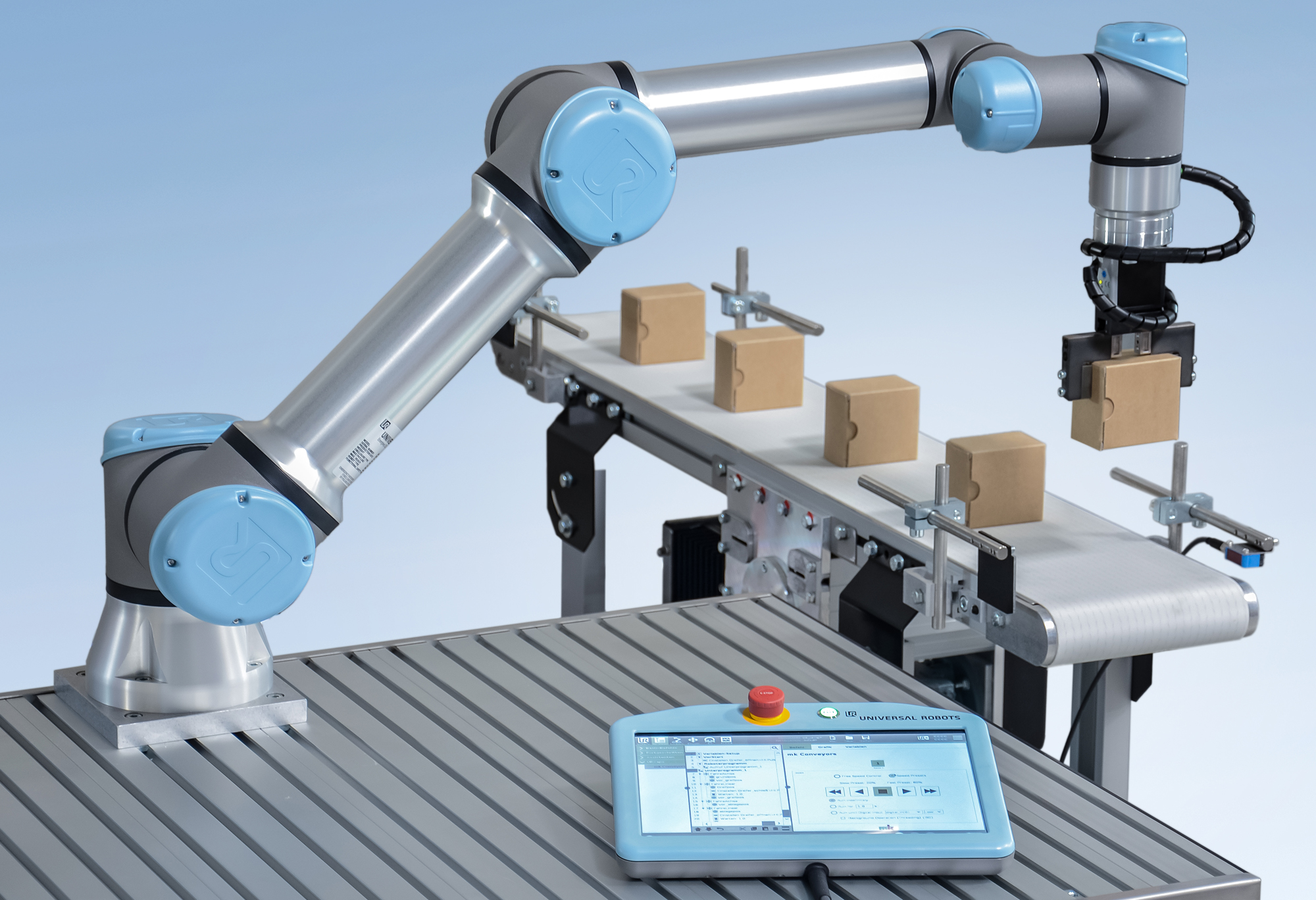 Förderbänder durch UR-Cobots steuerbar 6 universal robots gurtfoerderer guf p 2000 02