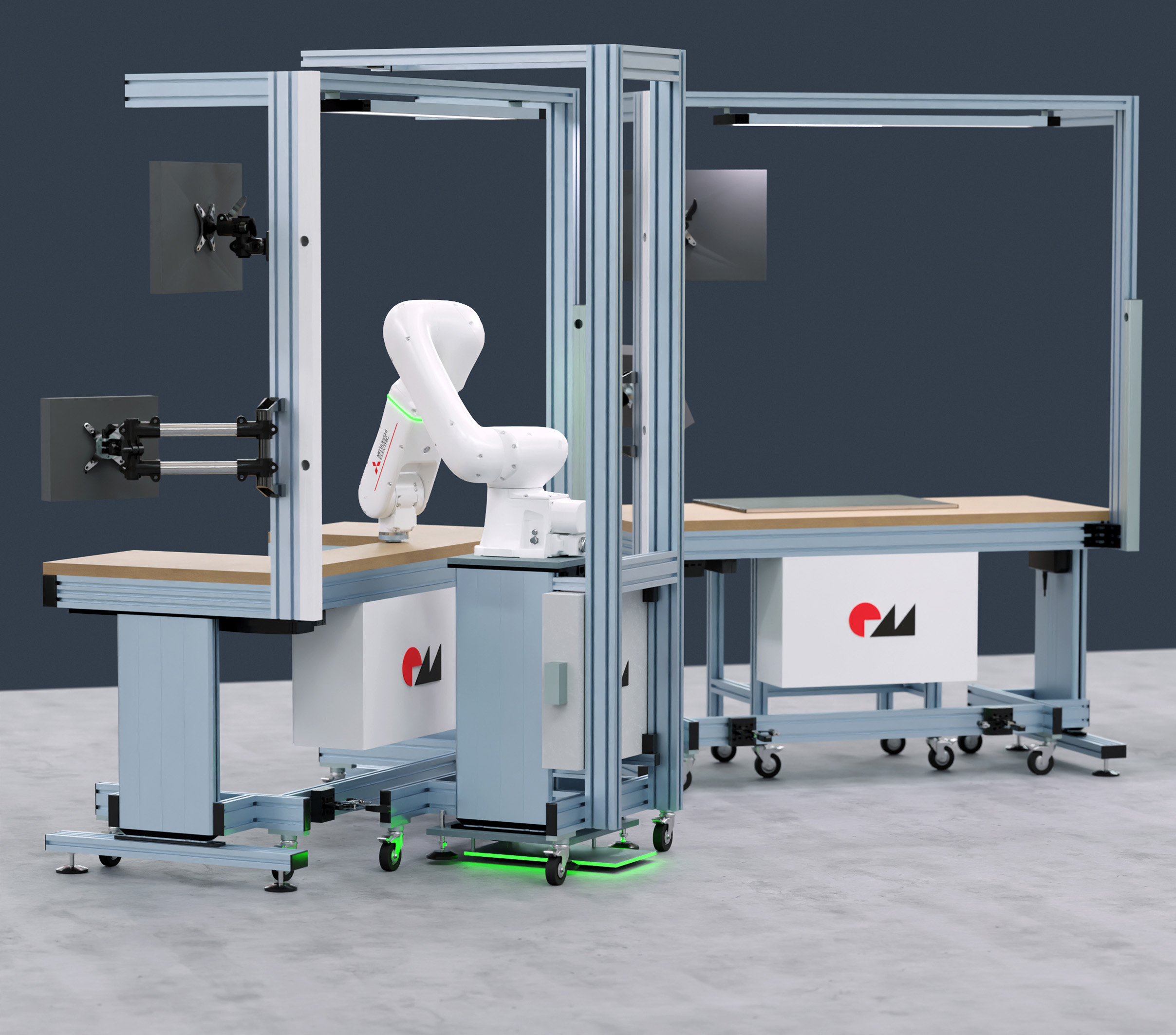 Der mobile Cobot-Wagen von RK Rose+Krieger positioniert sich automatisch an Arbeitsplätzen mit einer Genauigkeit von 0,01mm