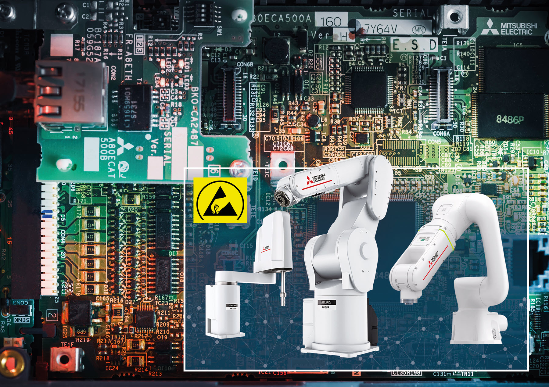 Von der Produktion von Halb­leitern und Chips bis zum Einsatz von Industrierobotern in der Elektronikfertigung. Mitsubishi Electric deckt die gesamte Wertschöpfungskette ab.