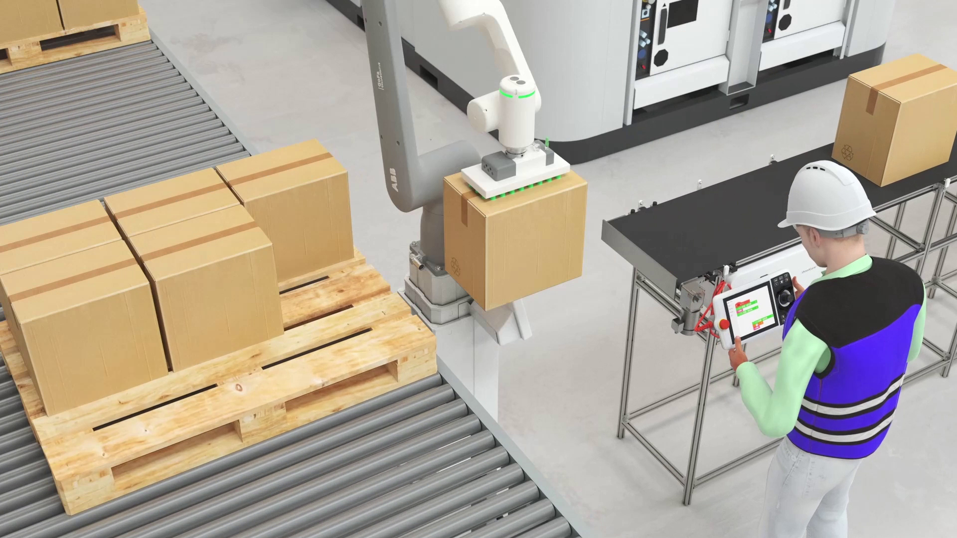 Mensch und Roboter arbeiten unter streng definierten Bedingungen zusammen.