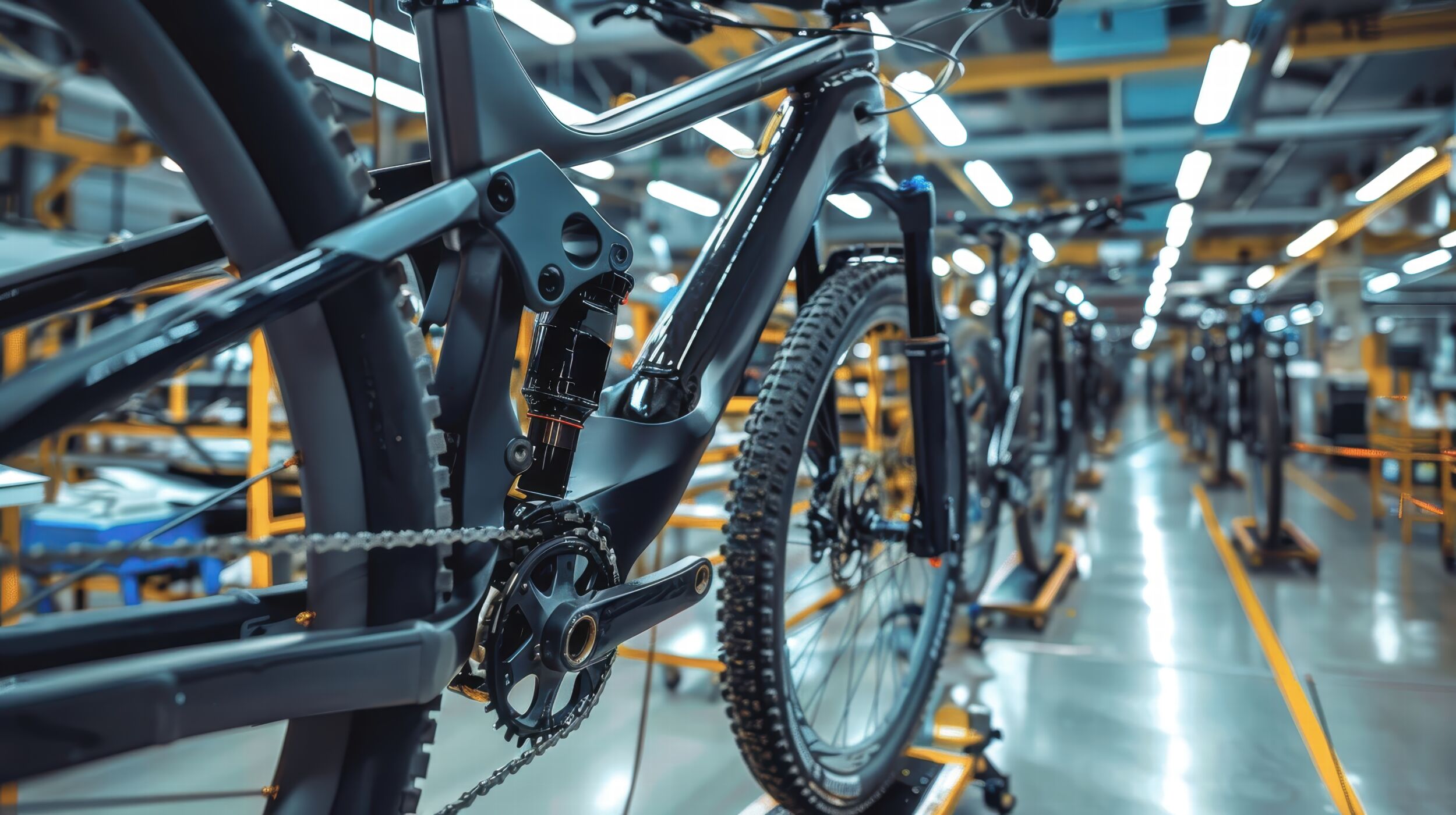 Bicycles in a modern assembly line factory