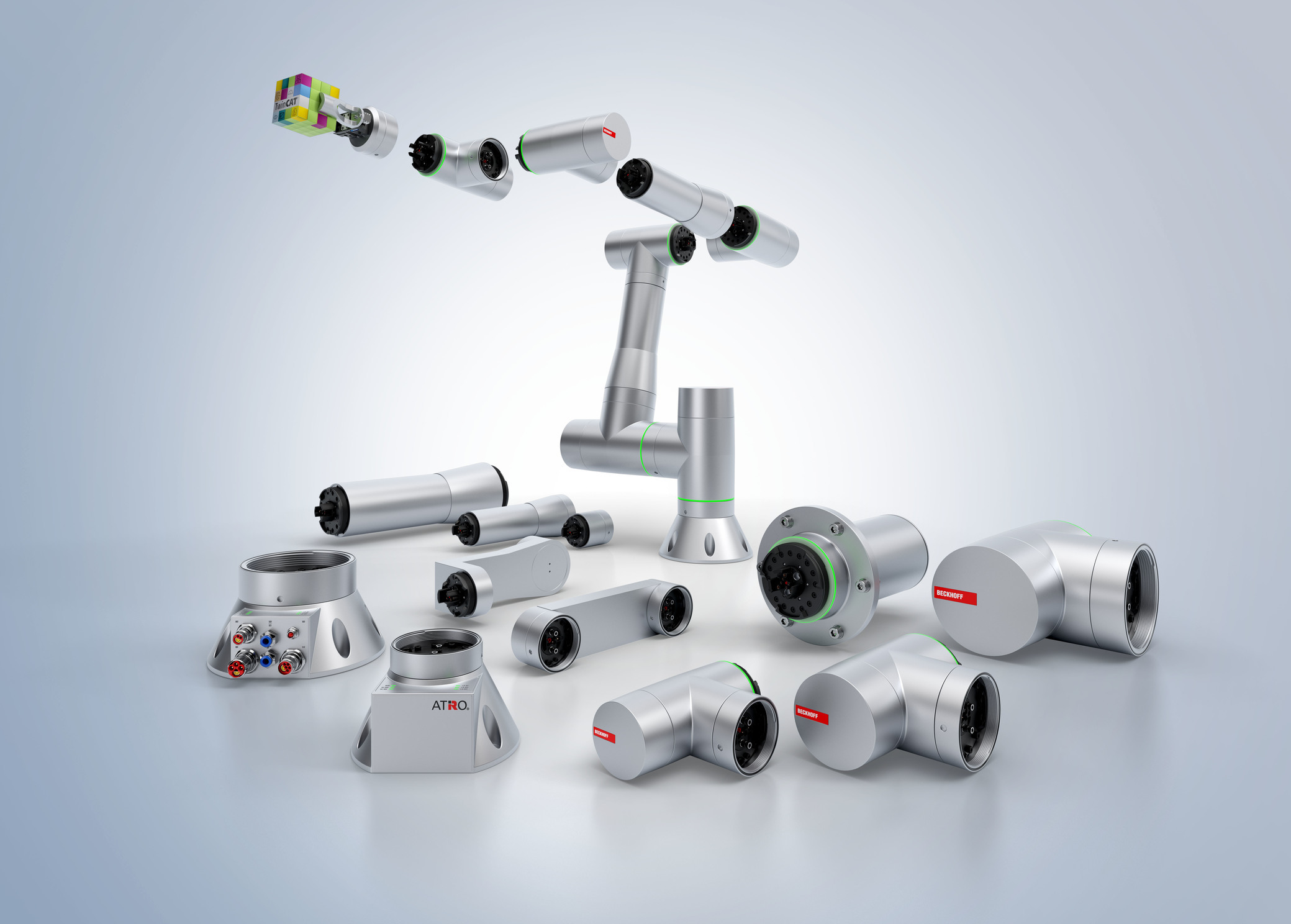 Im Atro-System stehen viele verschiedene Module zur Verfügung, mit denen sich eine Kinematik komplett applikationsspezifisch aufbauen lässt.