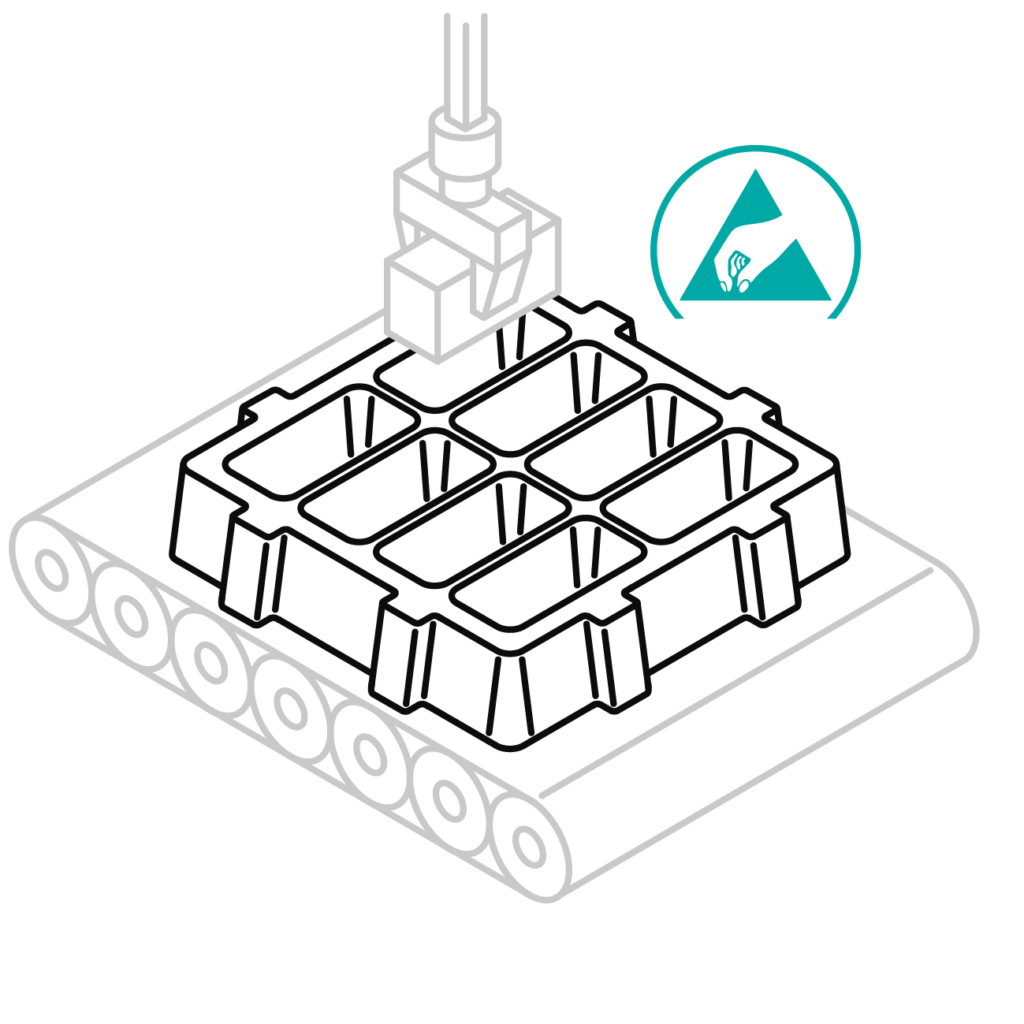 Puzzlestück der Automatisierung 3 ESD-Trays schützen bei der Herstellung von Elektronikgeräten.