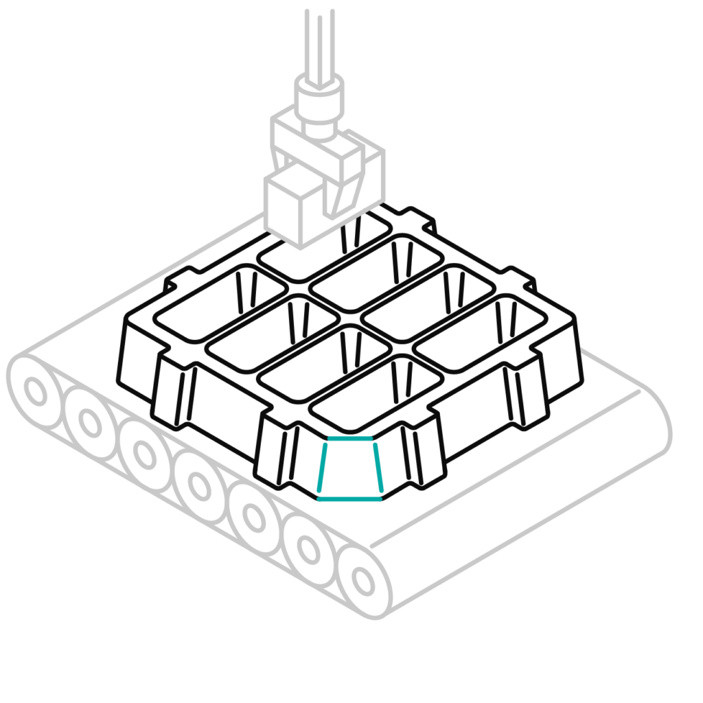 Puzzlestück der Automatisierung 2 Poka-Yoke-Nocken am Kunststoff-Tray.