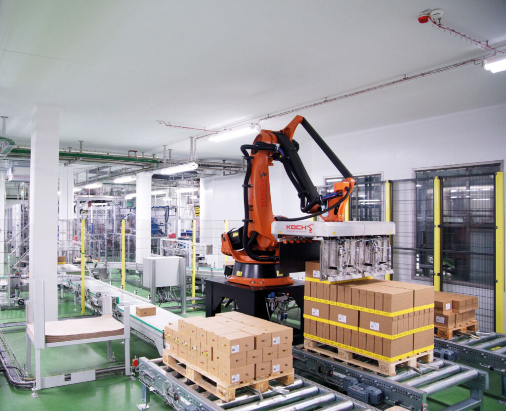 Automatisierte Leerglas- und Kartonpalettierung 1 KOCH CaseStudy Rapunzel Kartonpalettierung