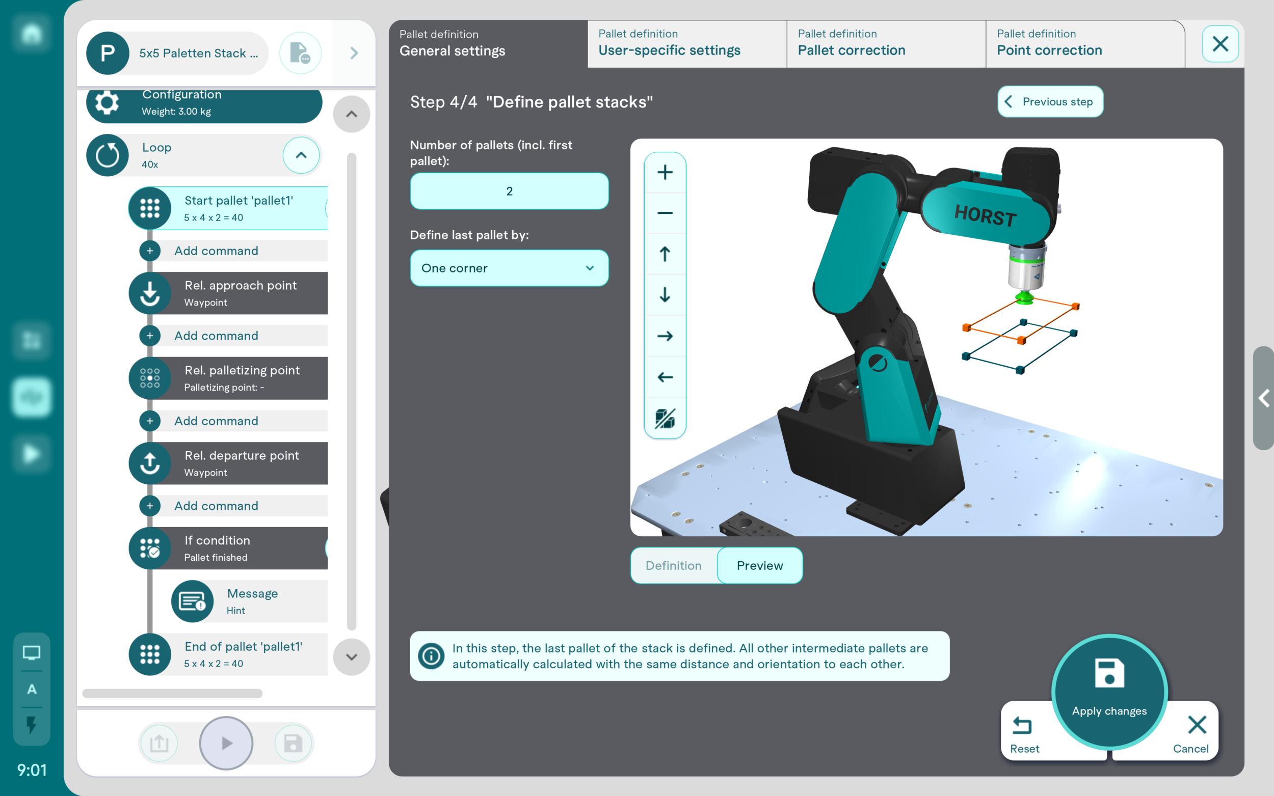 Gestapelte Paletten Wizard
