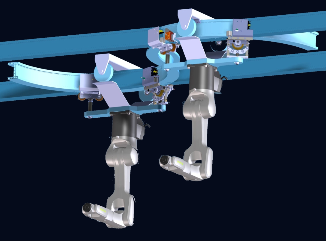 Industrieroboter mit nahezu unendlichem Freiheitsgrad 3 Mehr Freiheitsgrade für Gelenkarmroboter: Im Zusammenspiel mit der Skyrail-Technik erschließt der Skybot in der Standardausführung neue Möglichkeiten bei der Automatisierung von Intralogistik- und Montageprozessen.