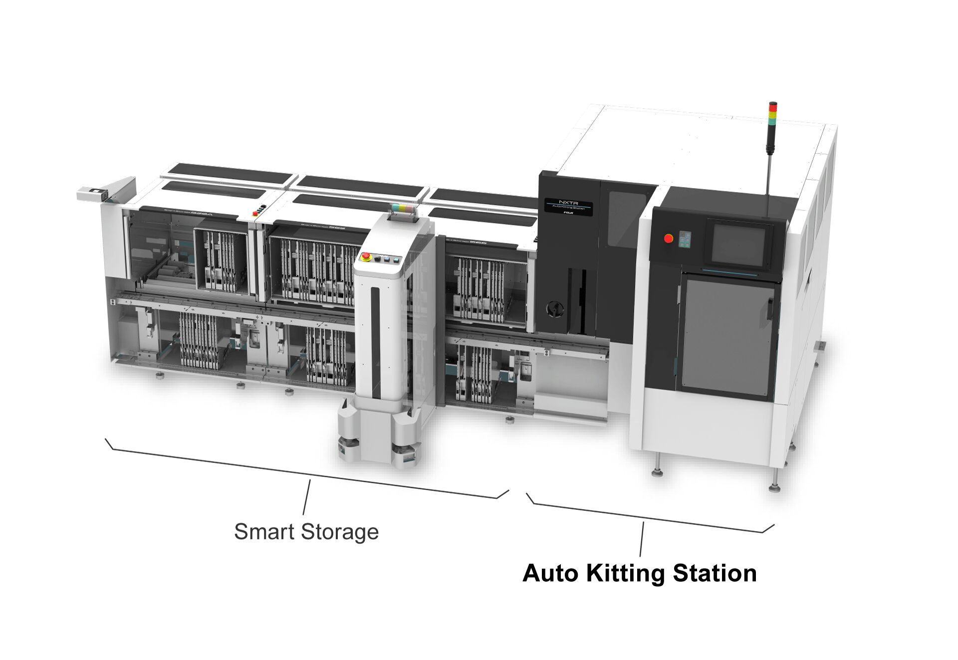 System für automatisierte Rüstprozesse in Kombination mit AMR 10 FUJI Auto Kitting