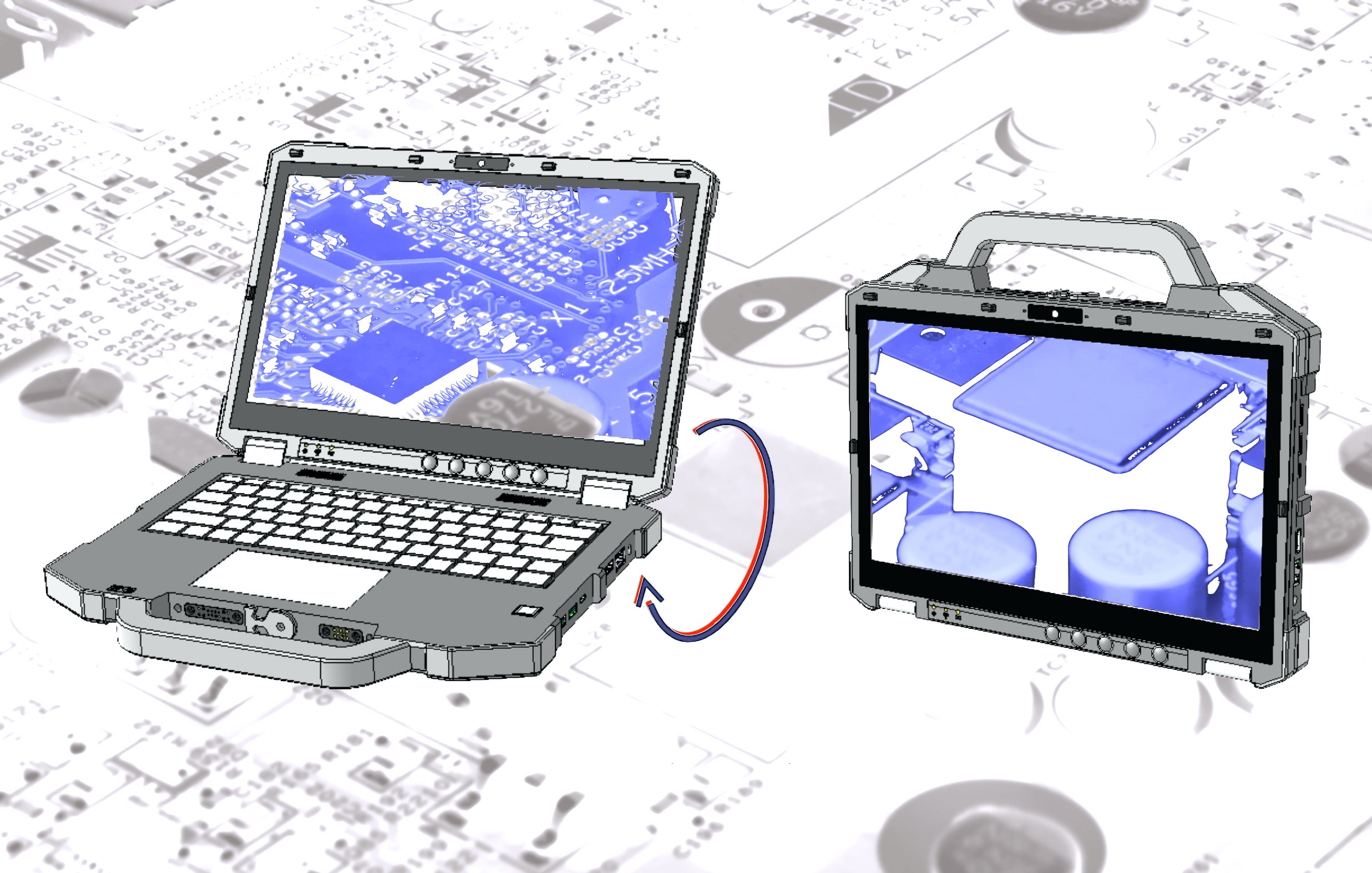 Industrietaugliche Notebook-Tablet-Kombination von TL 8 Industrietaugliche Notebook-Tablet-Kombination von TL