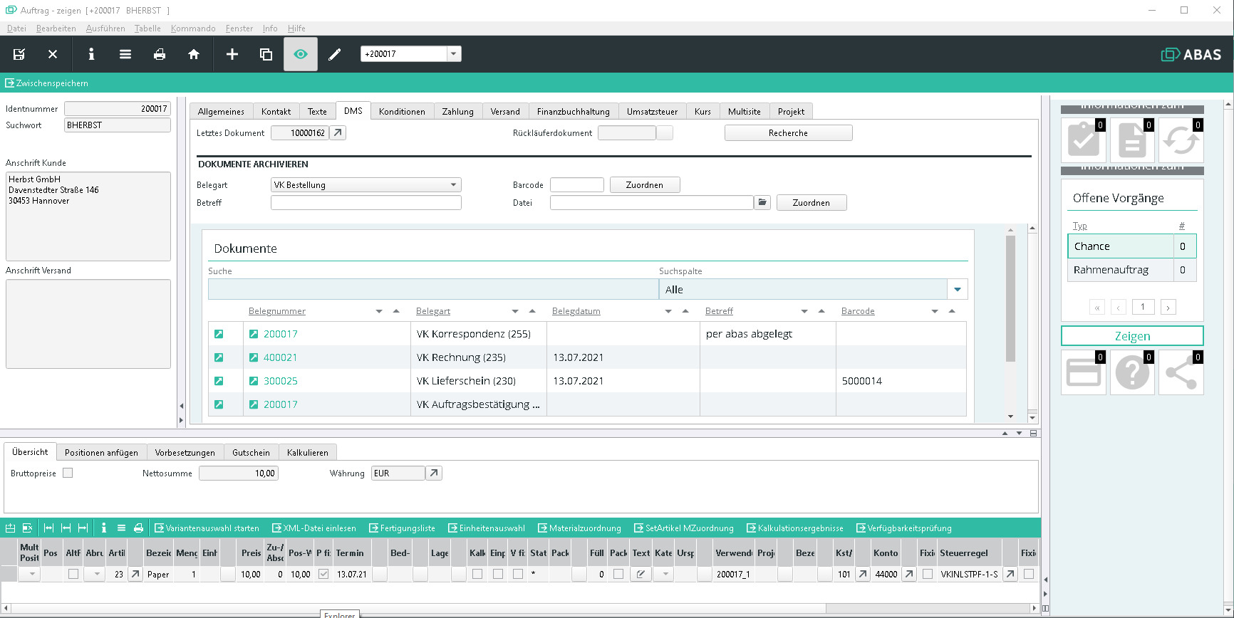 DMS-Funktionen im Abas-Dashboard hinterlegt 5 DMS-Funktionen im Abas-Dashboard hinterlegt