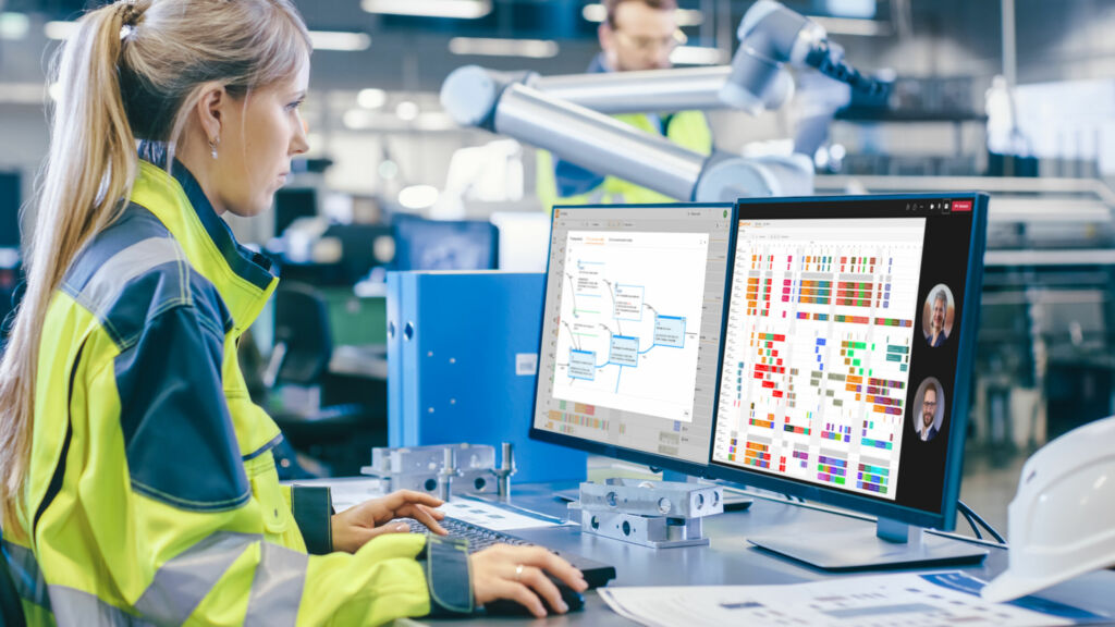 KI und Energieeffizienz im Advanced Planning and Scheduling 1 At the Factory Female Mechanical Engineer Designs 3D Engine on