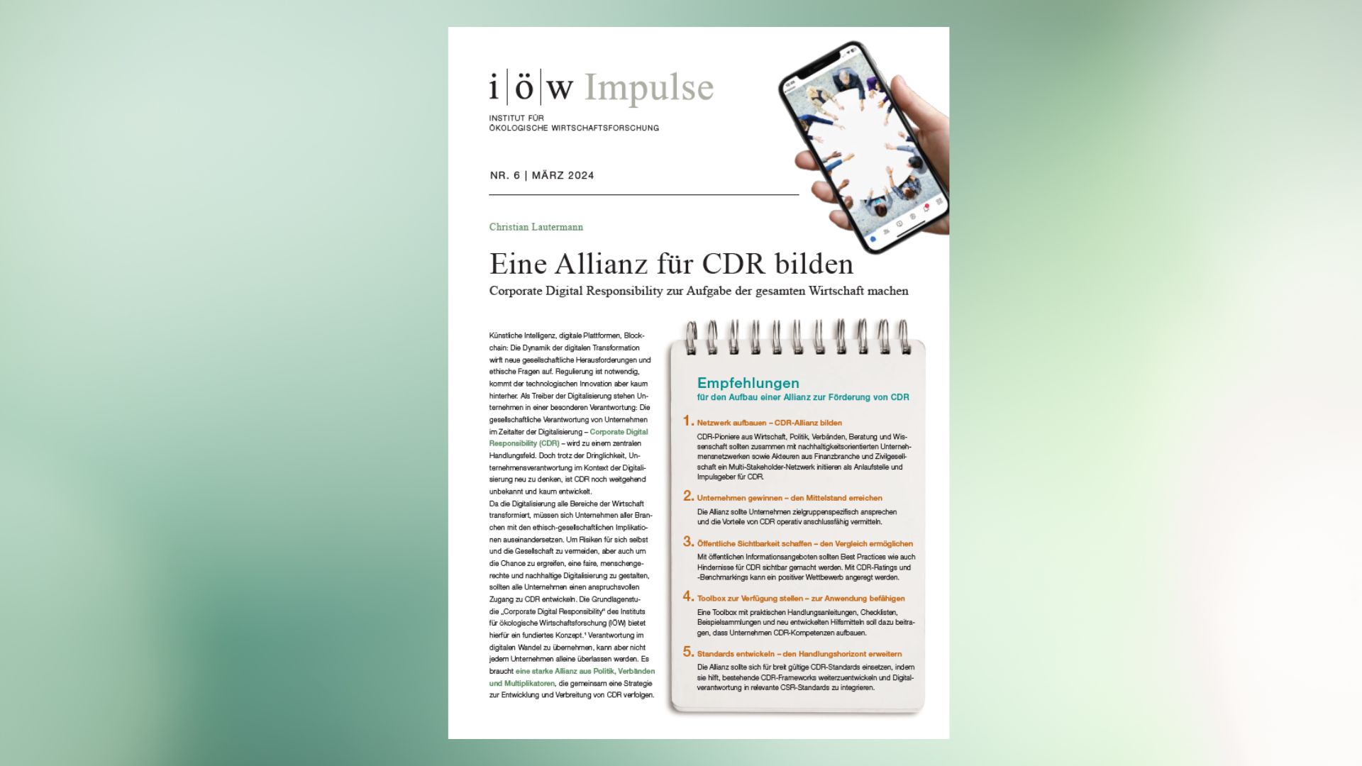 IÖW empfiehlt Gründung einer CDR-Allianz