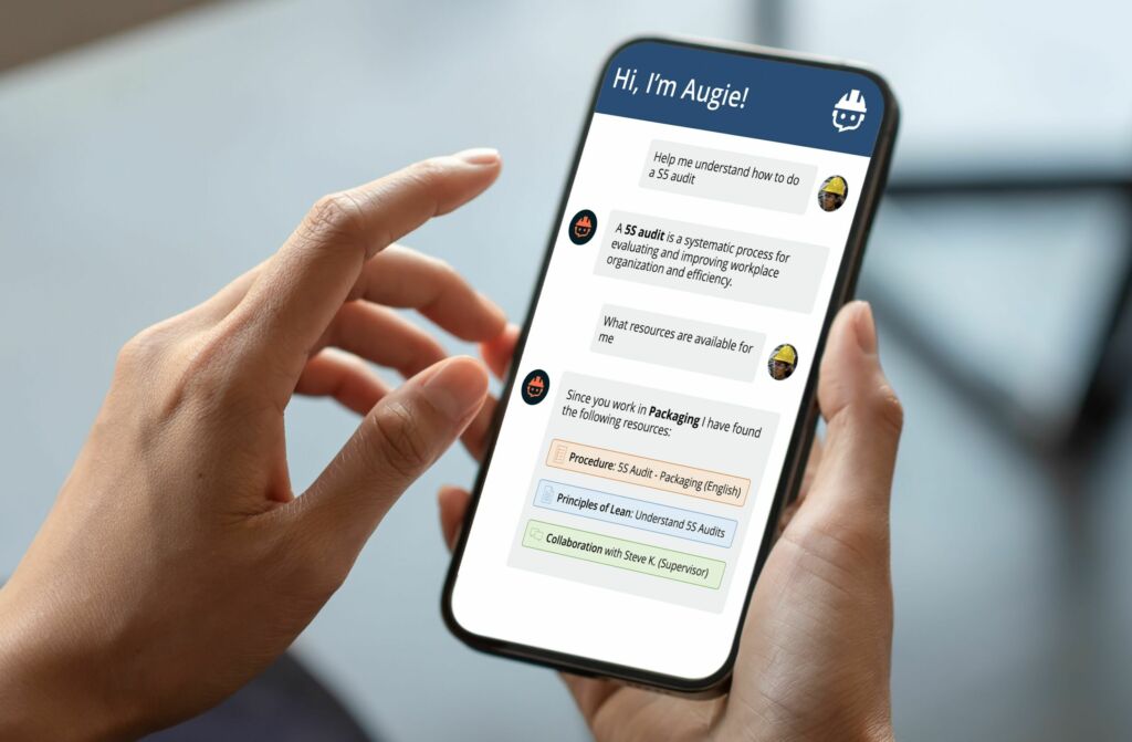 Augmentirs GenAI-Suite für Industriearbeitskräfte 1 Augie, der GenAI-Assistent von Augmentir, unterstützt Industriearbeitskräfte bei ihrer Arbeit