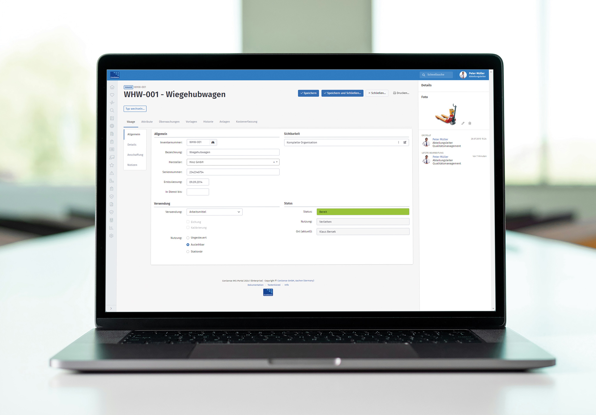 ConSense-Prüfmittelmanagementüber den Browser nutzen