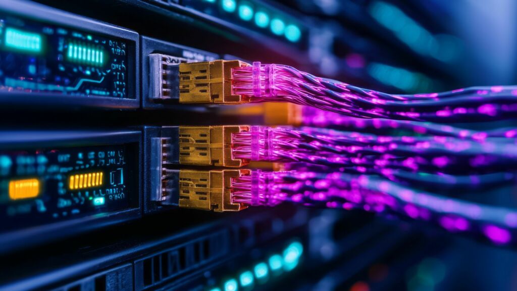 Mit heutiger Hardware quantensicher verschlüsseln 1 e up of network cables connected to server during data transmiss