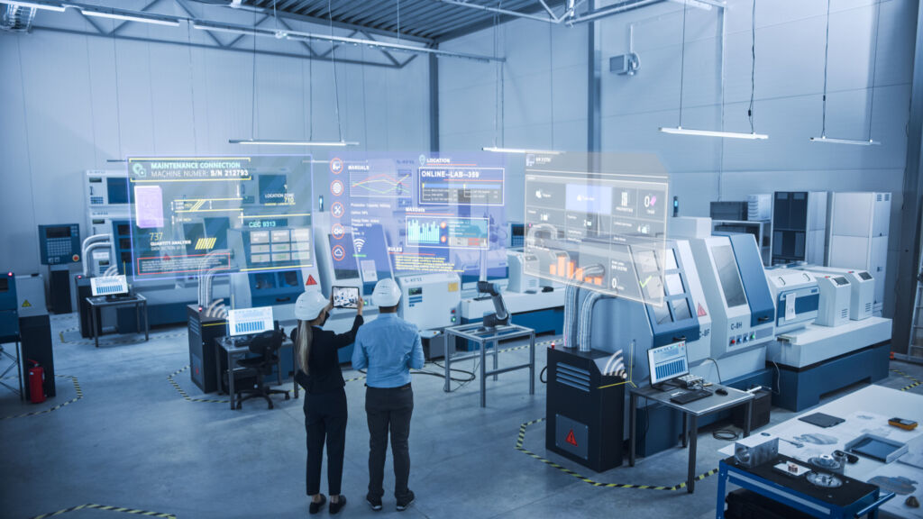 VDMA-Whitepaper mit Praxisbeispielen und Roadmap 1 Industry 4.0 Factory Two Engineers Uses Digital Tablet Computer