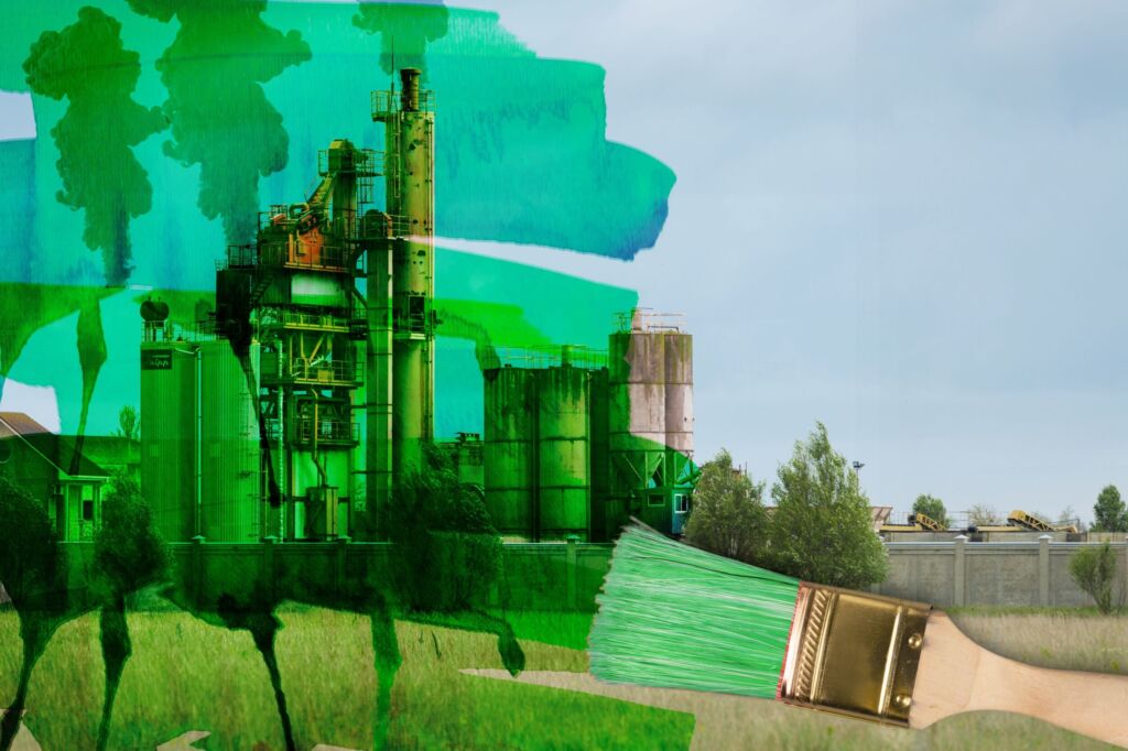 Falsche Umweltversprechen und ihre Folgen: Greenwashing vermeiden 1 Factory polluting industry with smoke and sky